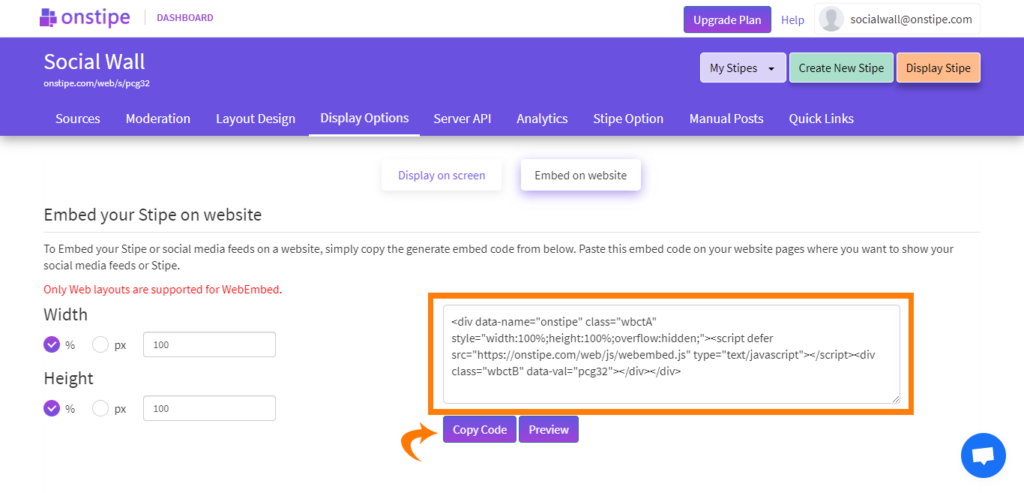 Copy the Generated code - - Embed social media feed