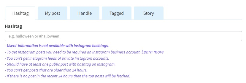 Choose a source - Display Instagram feed