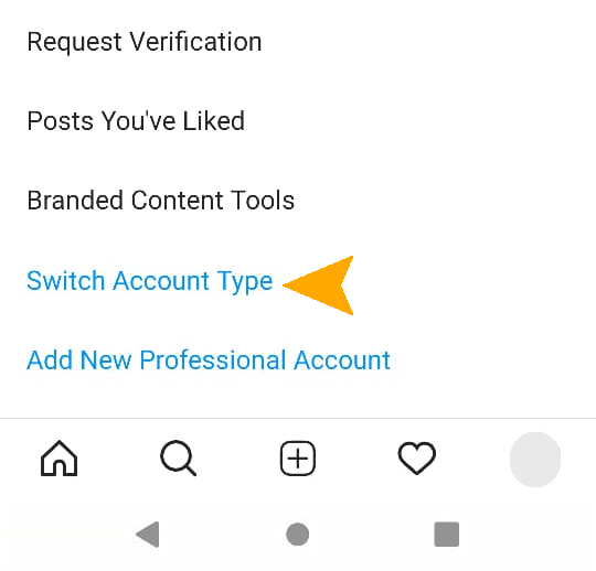 Switch Account type Instagram business account